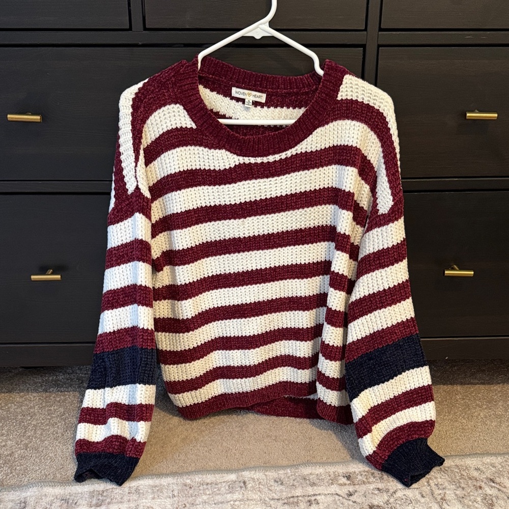 Forever 21 Burgundy and Cream Striped Sweater